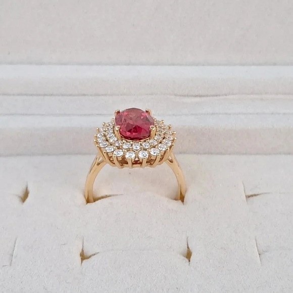 Padparadscha Sapphire & Genuine Moissanite Double Halo Ring. - Picture 6 of 10